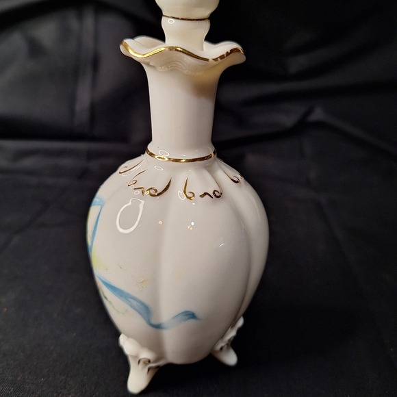 Vintage Porcelain Floral Perfume Bottle w/ Stopper Gold Gilt Footed Decanter - Picture 11 of 11
